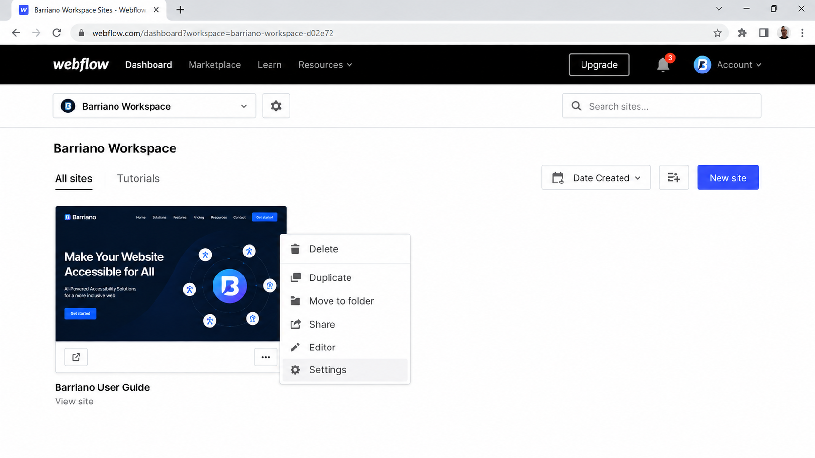 webflow Settings.